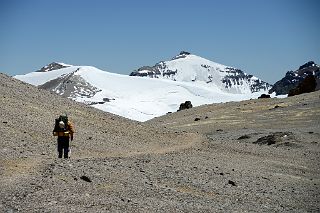 17 Agustin Leads The Way Across The Ameghino Col 5370m With Cerro Zurbriggen, Cupola de Gussfeldt And Cerro Link On The Way To Aconcagua Camp 2.jpg